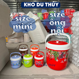 Bình đựng nước đá tròn Tý Liên có quai xách size nhỏ mini 1L5 màu đỏ, màu lá, màu cam, màu xanh dương, màu nâu hot trend