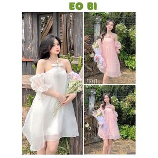 Đầm Babydoll Thiết Kế Cổ Yếm Tay Bồng Loe Nơ Đá 2 Lớp Bồng Bềnh, Váy Dáng Xoè Chất Liệu Voan Tơ Sang Chảnh - EOBI