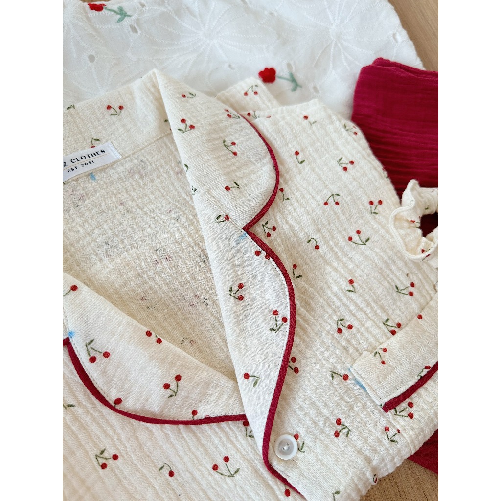 [Feliz.Clothes] Pyjama xô muslin cherry đỏ dễ thương