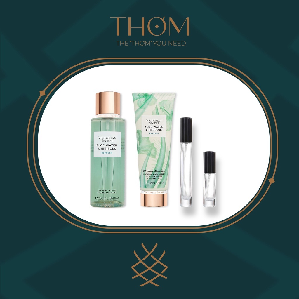 [5ML 10ML 33ML] ALOE WATER &amp; HIBISCUS Sản phẩm Victoria's Secret Natural Beauty Xịt thơm Body Mist Dưỡng Thể Lotion