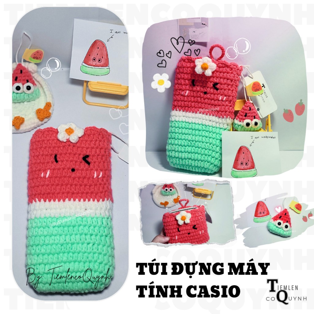 Túi đựng máy tính casio, túi bỏ máy tính, túi máy tính, túi len hình dưa hấu cute