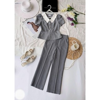 SALE SỐC 99K Sét áo cổ bèo trắng xinh mix quần tây ống suông thanh lịch của SOBIN Big Size, ST091, 091