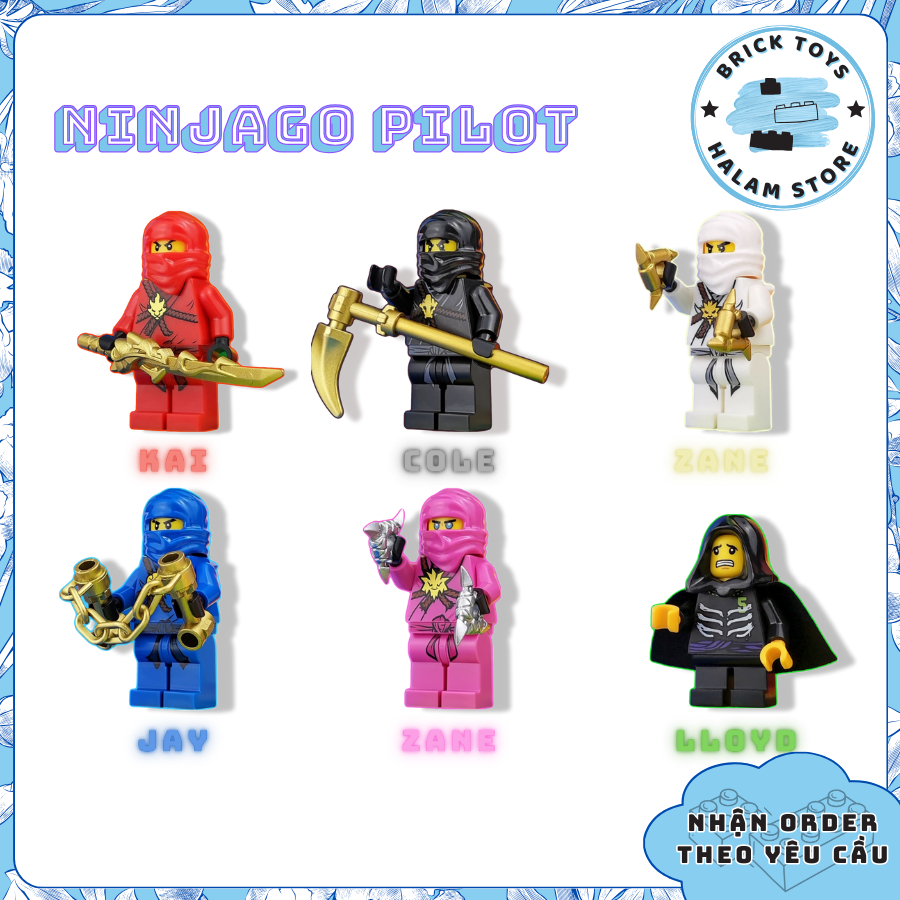 Đồ chơi lắp ráp Combo 6 minifigures Ninjago Pilot season 1 - Mô hình lắp ghép xếp hình nhân vật Ninja