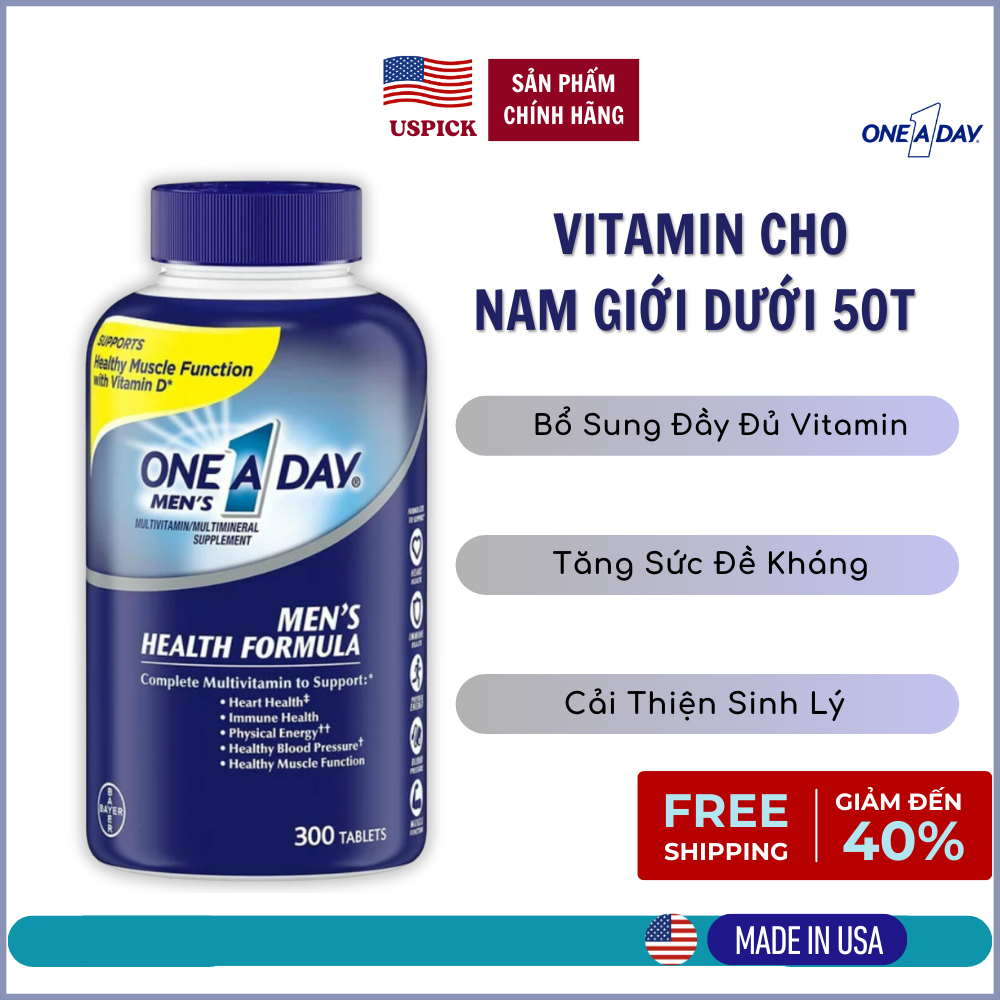 Vitamin Tổng Hợp One A Day, Nam Dưới 50, One A Day Men’s Multivitamin, Bổ Sung Vitamin A C D E Zinc B12 Canxi, Miễn Dịch