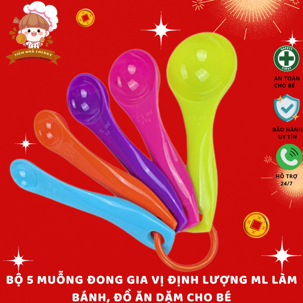Bộ 5 Muỗng Đong Gia Vị Định Lượng ml Làm Bánh, Đồ Ăn Dặm Cho Bé
