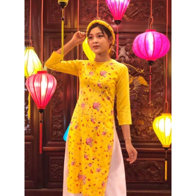 Áo Dài cát tân tặng kèm mấn đội đầu (k kèm quần)