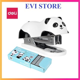 Dập ghim hình gấu Panda 453 / Deli E0453 tặng kèm 1000 chiếc ghim - Deli 0453 bấm 12 tờ giấy