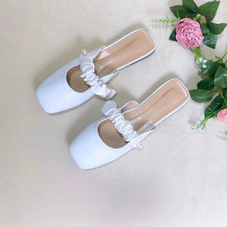 Dép nữ bít mũi quai nhún da mềm mũi vuông dép shoes