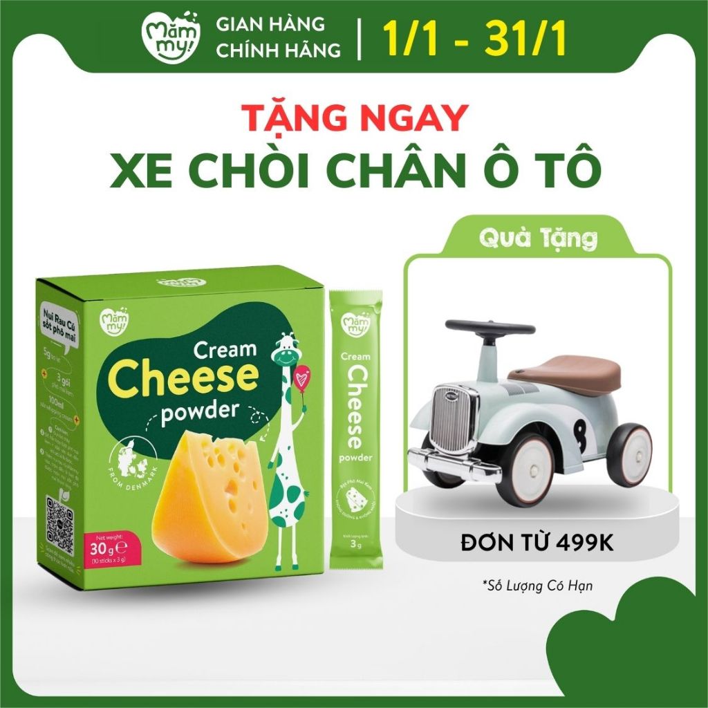 Phô mai tách muối Mămmy dạng bột rắc cơm, cháo cho bé ăn dặm, hộp 10 ống 