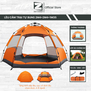 Lều cắm trại tự bung 6 góc dành cho 4-6 người 2 cửa chính 4 cửa sổ chống mưa nắng côn trùng - TẶNG ÁO PHỦ LỀU