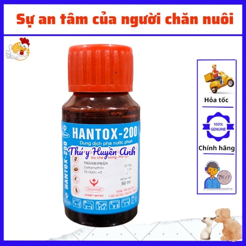 Hantox 200: Chai 50ml ve bò, mòng, muỗi, mạt gà, rận.