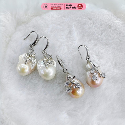 Bông Tai Ngọc Trai Thô 18mm Hạt Ngọc Trai Thô Chưa Xử Lý - Ngọc Trai Trường Thịnh