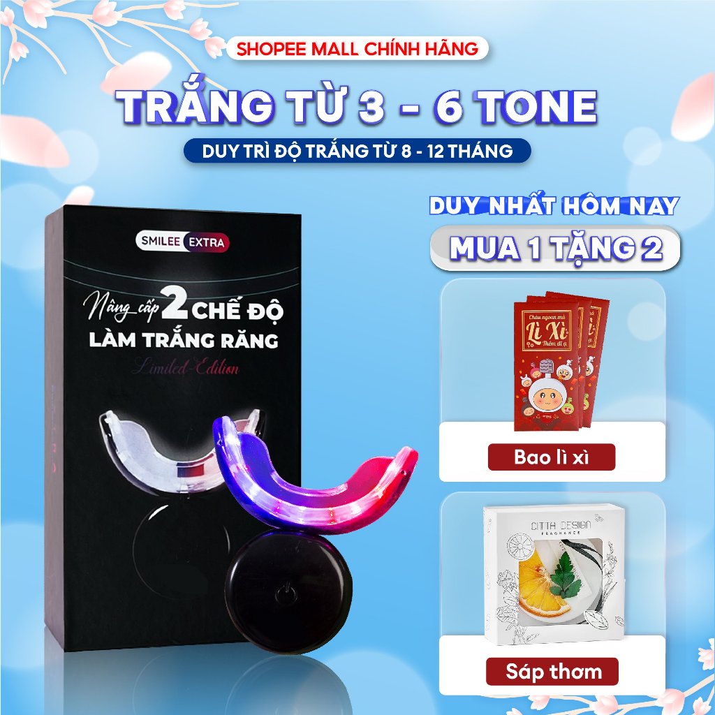 Trắng răng Smilee  Extra, trắng răng từ 3-6 tone sau một liệu trình giúp hơi thở thơm mát tự tin. Hàng chính hãng