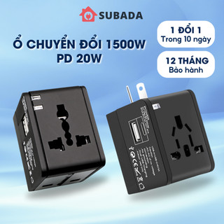 Ổ điện du lịch đa năng 1500W Subada có sạc nhanh PD20W vỏ nhựa  ABS chắc chắn dùng ở hơn 150 nước trên thế giới OCDTH