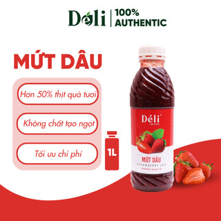 Mứt dâu Déli - 1 lít - thịt quả tự nhiên, chuyên dùng pha chế trà trái cây, sinh tố