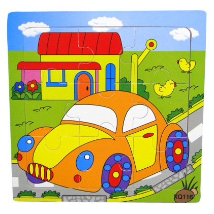 Tranh ghép hình 9 miếng loại lớn 15x15cm in hình ngộ nghĩnh bằng gỗ cho bé, đồ chơi xếp hình 9 miếng