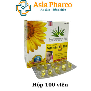 Viên uống Vitamin E 400 Giúp làm đẹp da - Hộp 100 viên Chính hãng (màu VÀNG).