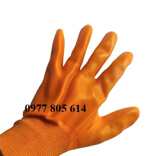 Bịch 12 đôi găng tay bảo hộ lao động phủ cao su da cam 1.2kg, găng tay lao động, găng tay phủ cao su 2 mặt