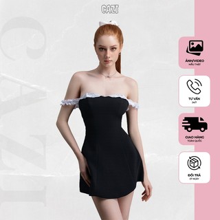 Cazi - Váy cúp ngực khoét lưng - Shadowy Secrets Dress vải tuyết mưa mềm mại ôm body phối màu đen trắng đi chơi
