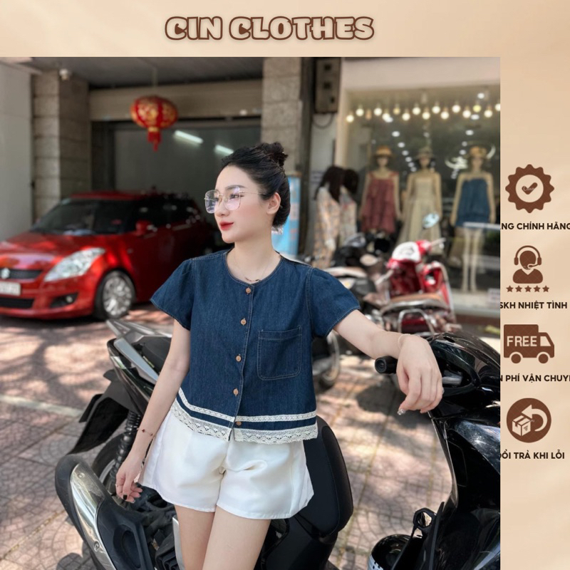 Set Bộ Nữ Áo Jean Viền Ren Phối Quần Tacta Freesize Hàng Quảng Châu Cao Cấp