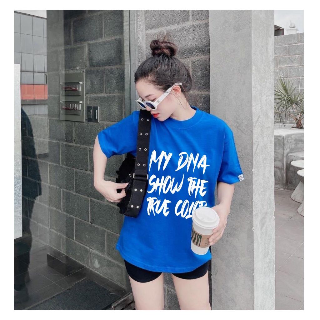 Áo phông thun  2024 màu xanh dương có bigsize 110kg tay lỡ form rộng unisex cotton local brand cặp đôi nam nữ MY DNA