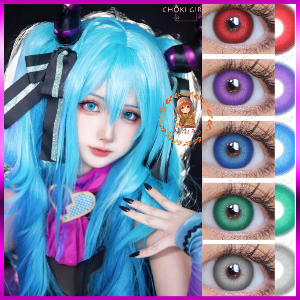 lens 0 độ kính áp tròng Nebula cosplay xanh dương xanh lá đỏ hồng14.5mm