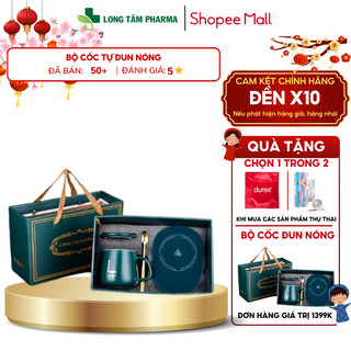 Cốc hâm nóng đồ uống kèm đế điện, Bộ ly sứ kèm đế điện hâm nóng trà, cafe, hâm sữa + Tặng kèm thìa và hộp sang trọng