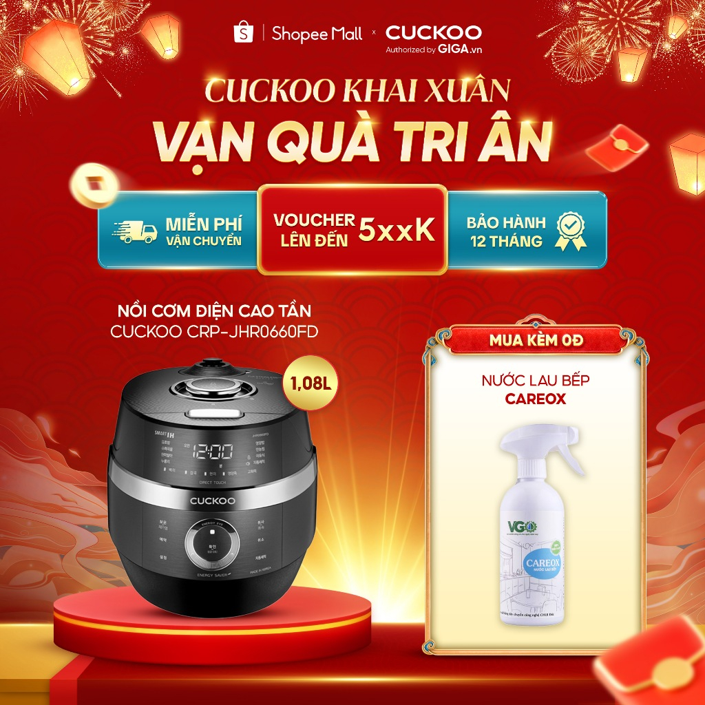 Nồi Cơm Điện Cao Tần Cuckoo CRP-JHR0660FD 1.08L Chống Dính - Tự Động Làm Sạch Nắp Tháo Rời Nhiều Chế Độ Nấu