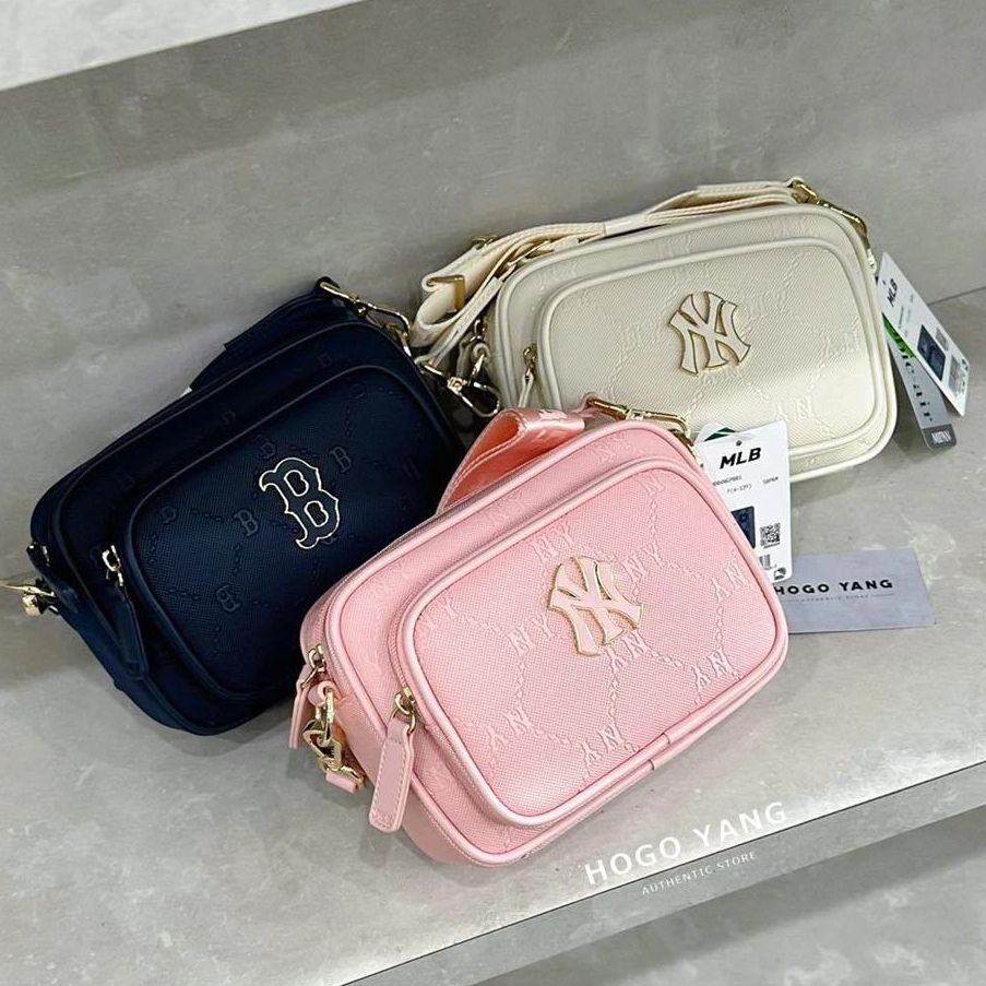 (CHÍNH HÃNG) Túi MLB DA CHÌM MONOGRAM 2 NGĂN thời trang size 20cm Unisex nam nữ