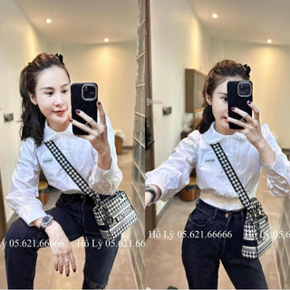 áo sơ mi trắng cổ sen phối ren
