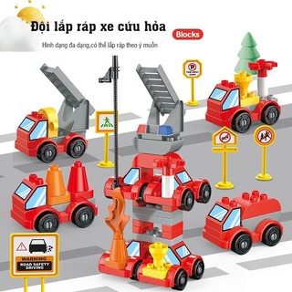 Bộ đồ chơi lắp ghép xe công trình máy xúc,máy cẩu,xe tải,xe cứu hỏa - đồ chơi lắp ráp robot biến hình kèm hộp đựng