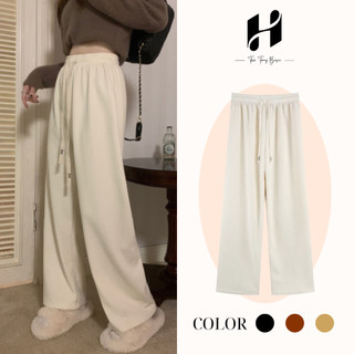 Quần Ống Rộng Vải Nhung Tăm Mềm Mại Dày Dặn Phong Cách Hàn Quốc, Quần Ống Suông Unisex Cạp Chun Thời Trang Basic H-Store