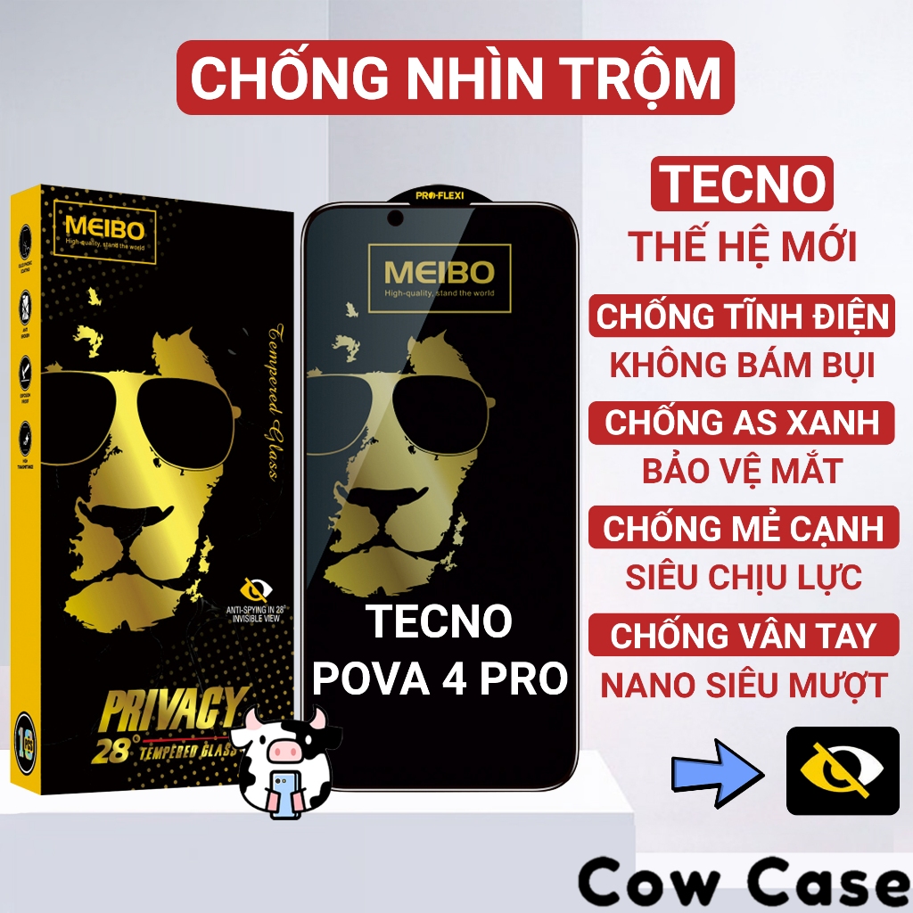 Kính cường lực Tecno Pova 4 Pro chống nhìn trộm full màn | Miếng dán bảo vệ màn hình cho Techno Cowcase
