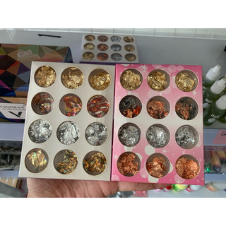 Giấy nhún nail vàng, bạc - set 12 hũ