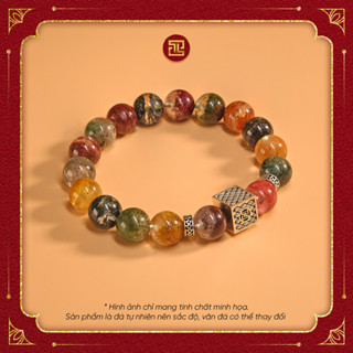 TINH LÂM Vòng Tay Phong Thủy Đá Thạch Anh Ưu Linh Ngũ Sắc 10 Li - Charm Bạc Long Ấn