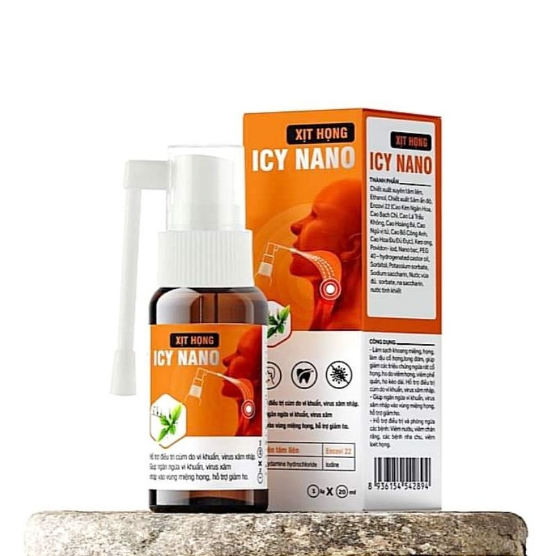 Xịt họng Icy Nano hỗ trợ ngăn ngừa vi khuẩn, virus bảo vệ họng, giảm ho, ngứa rát họng hết cúm chai 20ml