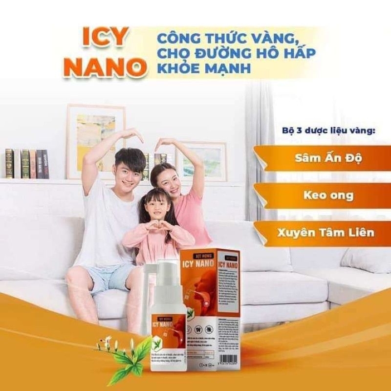 Xịt họng Icy Nano hỗ trợ ngăn ngừa vi khuẩn, virus bảo vệ họng, giảm ho, ngứa rát họng hết cúm chai 20ml