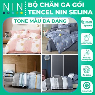 Bộ 6 món drap, áo gối và mền NIN Tencel SELINA 900 mẫu mới 2024 chất lụa tencel mềm mát