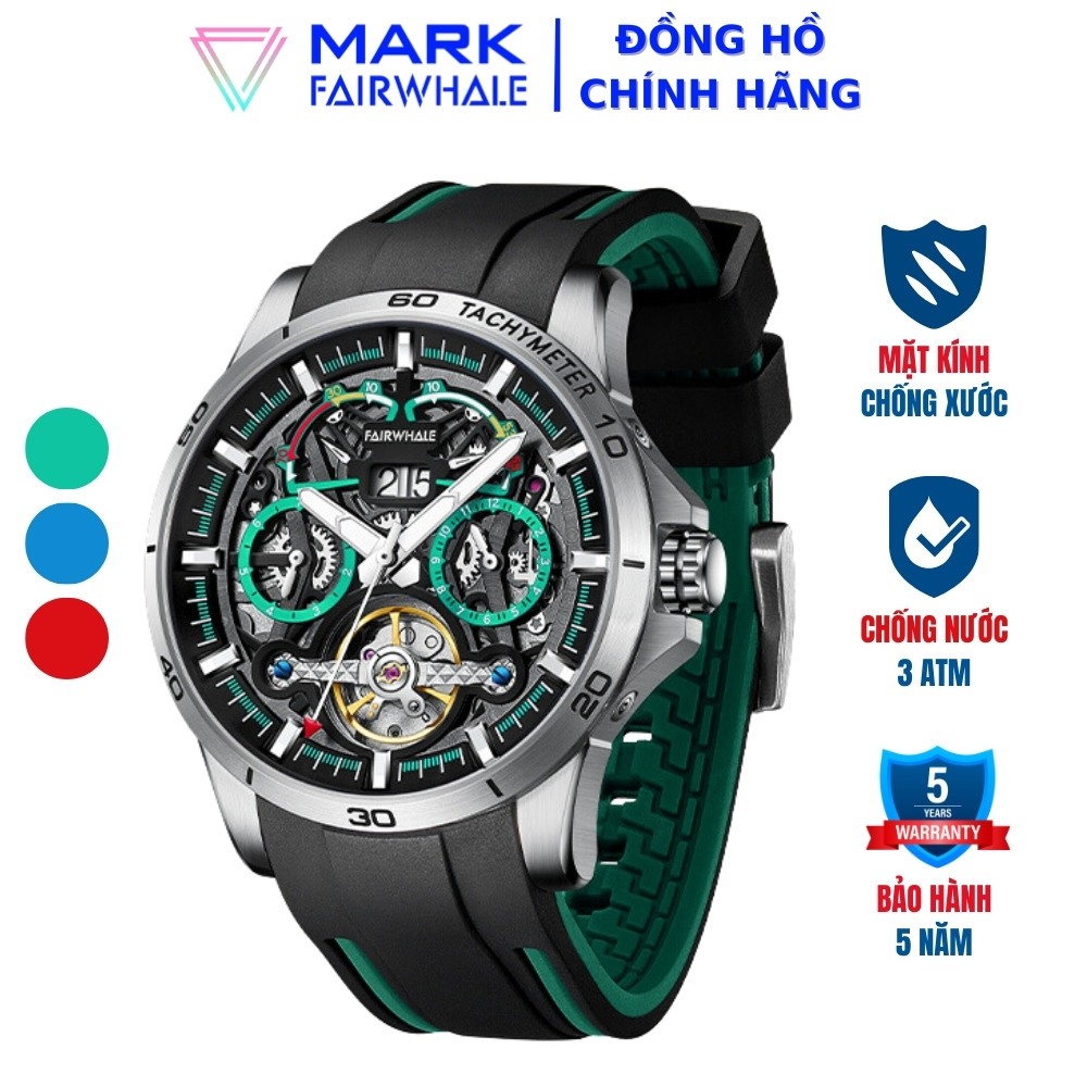 Đồng Hồ Nam Tourbillon Chính Hãng Mark Fairwhale FW014 Size 44mm Dây Đeo Silicone Chống Nước 30m Lộ Cơ Mặt Dial 2 mFW014