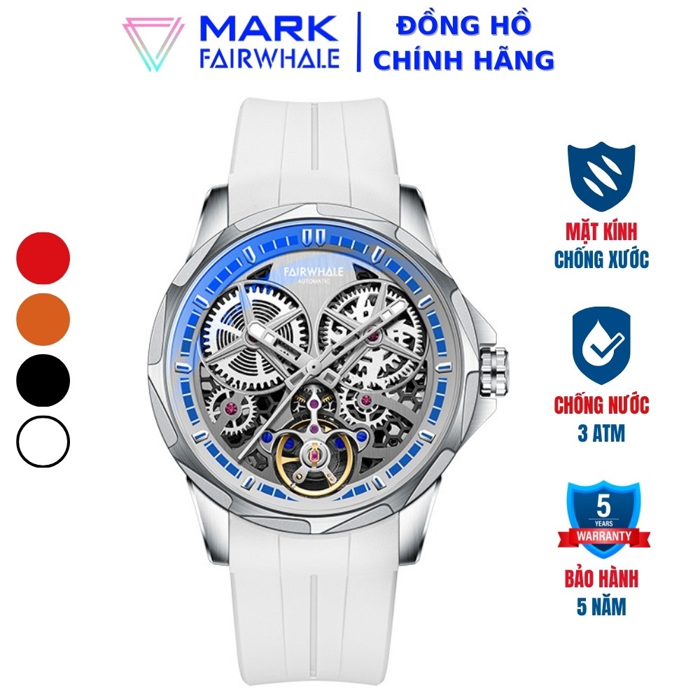 Đồng Hồ Nam Lộ Cơ Toàn Phần Chính Hãng Mark Fairwhale FW012 Size 42mm Dây Silicone Chống Nước 30m Thời Trang Doanh Nhân