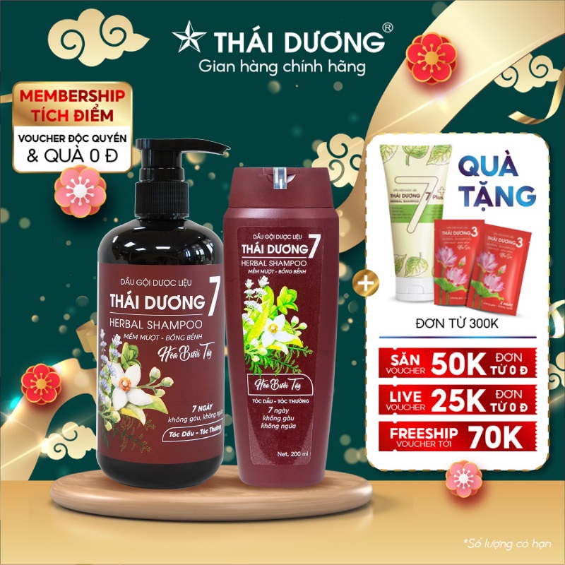 Dầu gội dược liệu Thái Dương 7 dung tích 200ml / 480ml làm sạch tóc và da đầu, dưỡng tóc, giúp tóc suôn mượt