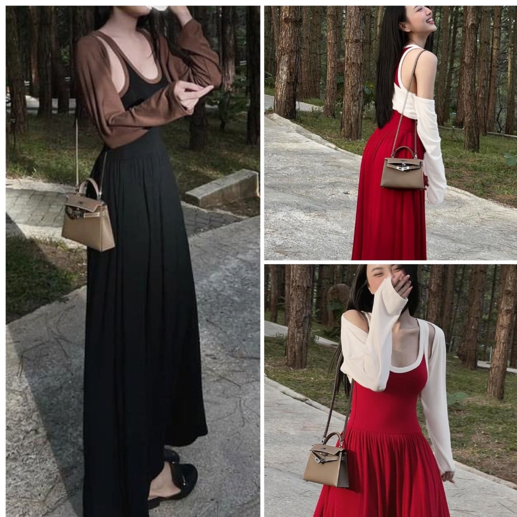 Set Đầm Body Xoè Dáng Dài Kèm Khoác Ngoài