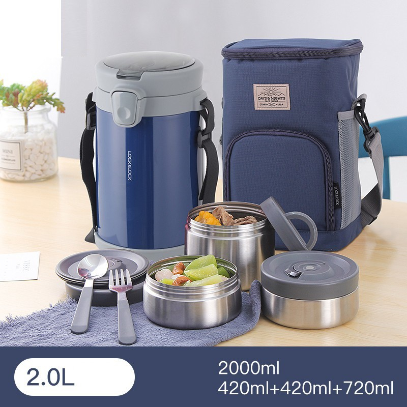 Bộ hộp cơm giữ nhiệt LocknLock 2L LHC8039 có túi, Hàng chính hãng, kèm muỗng nĩa gấp gọn - JoyMall | BigBuy360 - bigbuy360.vn