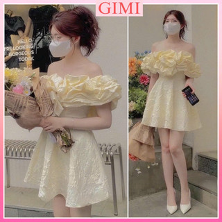 💕ĐẦM XOÈ BỆT VAI BÈO HOA GẤM HOA NỔI KT💕GIMI (Kèm ảnh thật)