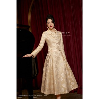  Set Áo Vest Chân Váy MY WAY Cổ Sen Họa Tiết Hoa Dáng Ngắn Sang Trọng 3MVB0910bw - 3MCXB202bw - BE2 DB 