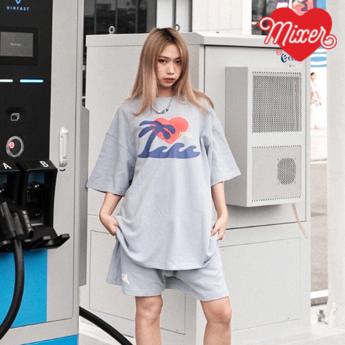 Set bộ quần áo MIXER "Beach In Baby Blue" form rộng cộc tay chất cotton 100% unisex nam nữ basic có 