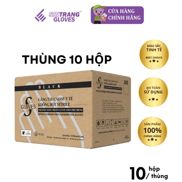 Thùng găng tay cao su màu đen Sgloves Nitrile không bột 3.5g 10 hộp/thùng