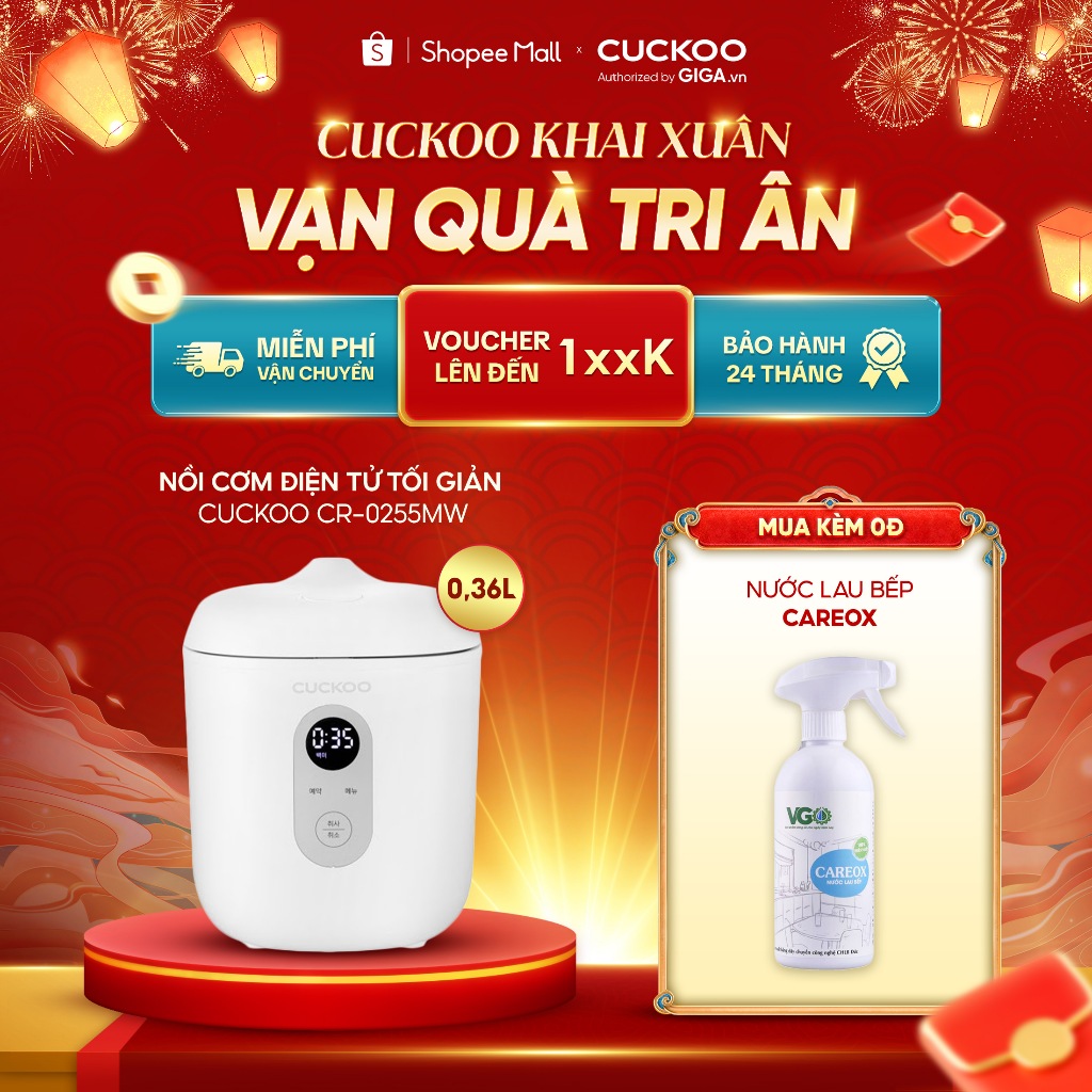 Nồi cơm điện tử tối giản Cuckoo CR-0255MW - Dung tích 0,36L - Nồi cơm mini Cuckoo Bảo hành 24 Tháng