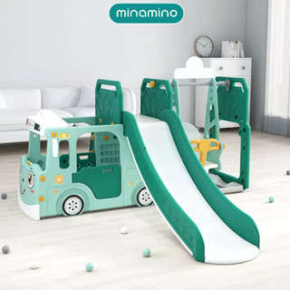 Cầu trượt ô tô bus xích đu liên hoàn cho bé kích thước lớn tặng kèm bóng rổ, nhựa nguyên sinh dày dặn an toàn, cao cấp