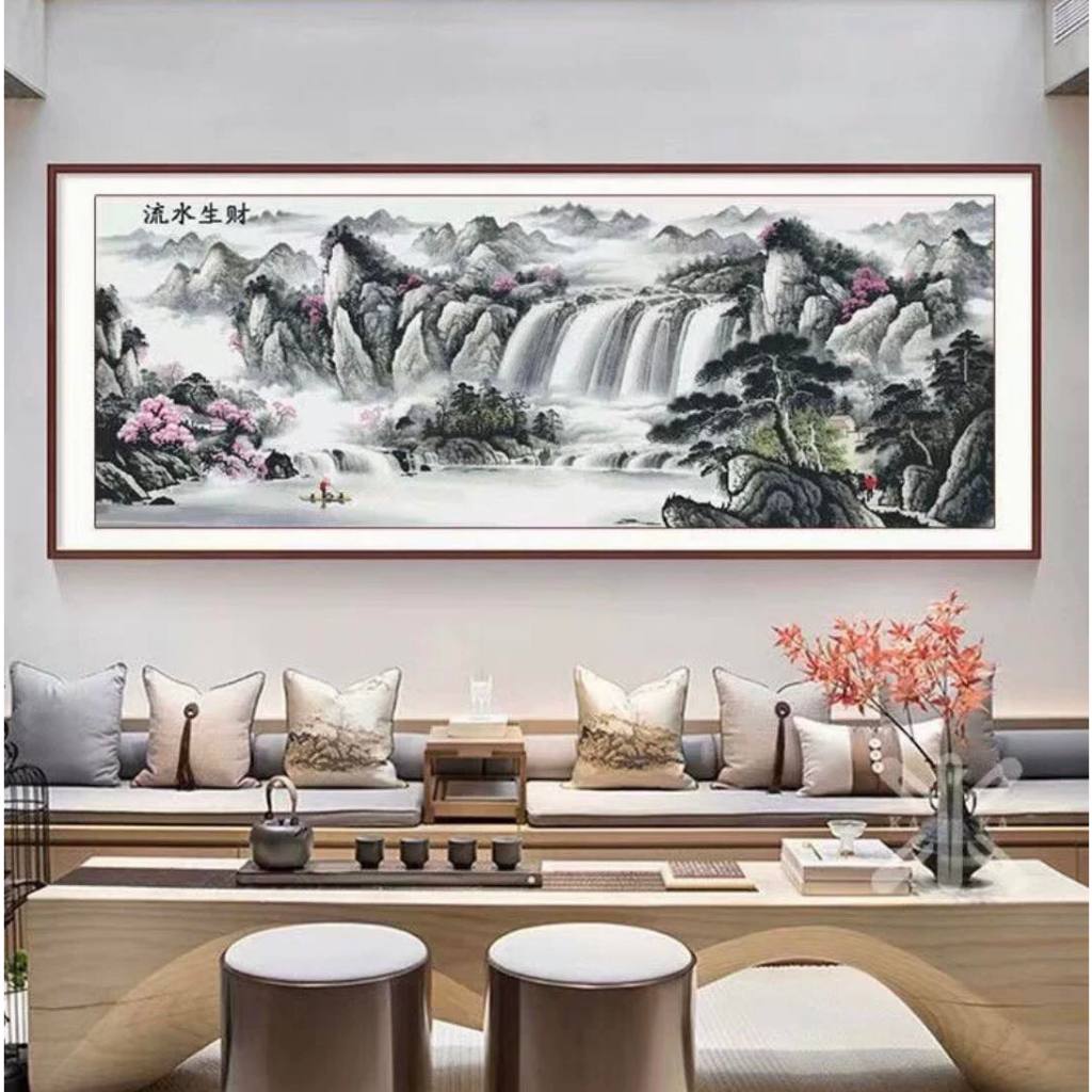 Tranh thêu kín phong cảnh Sơn Thủy- Tiền Vào Như Nước